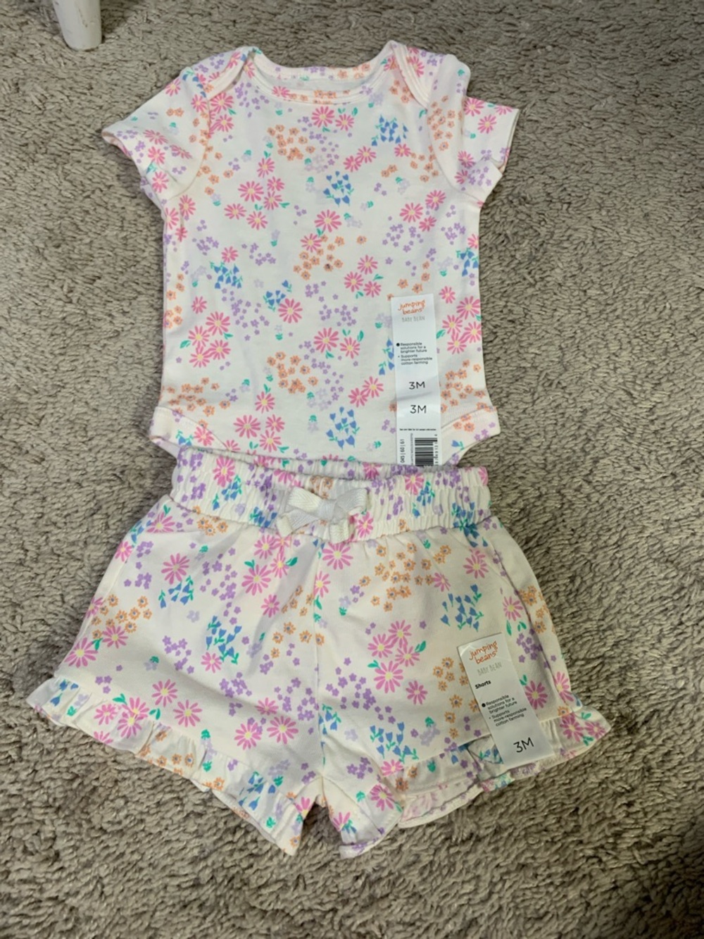 Baby Floral Short Sleeve Pajama Set - Pink & Pastel